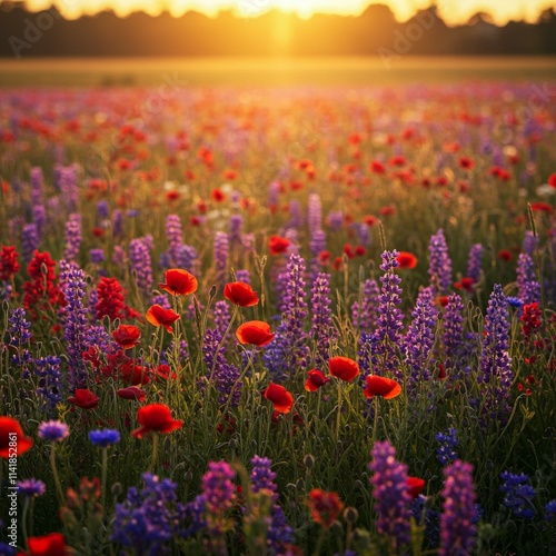 summer Beautiful  bed in a large number various zinnias grow and blossom photo