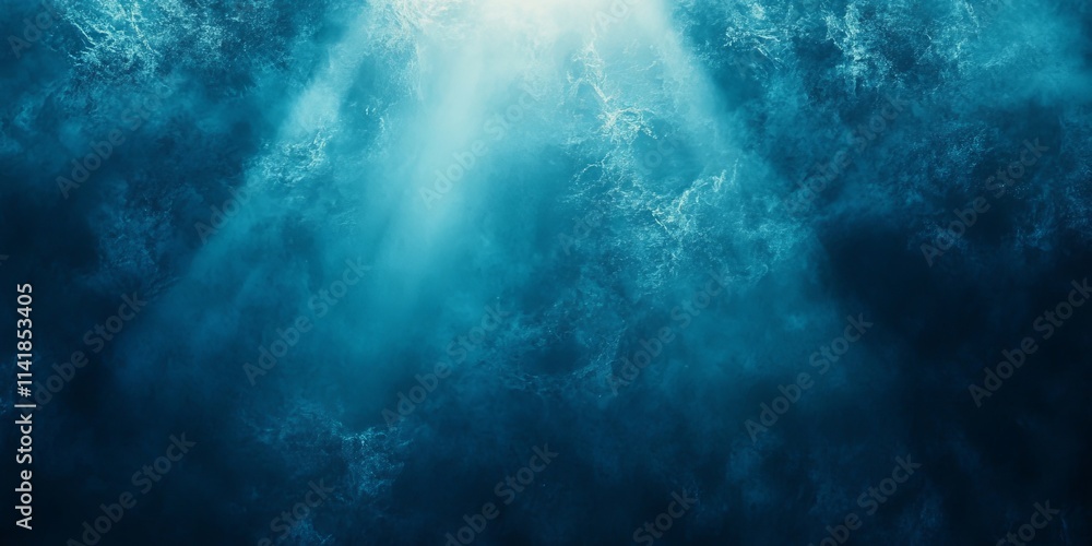 Fototapeta premium Glowing light blue ray abstract dark grainy background noise texture poster header backdrop cover design, Generative AI