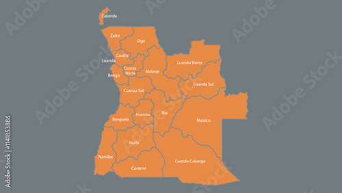 Modern Map of Angola with Interactive Features, Flat design Angola outline map.