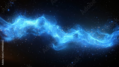 Abstract blue energy wave flowing in dark space with stars.