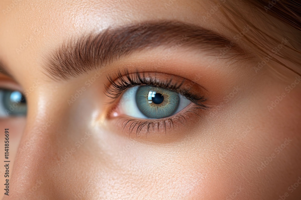 Obraz premium Optimise vision by contact lens, Close-up of woman face during insert contact lens to her eyes, Generative AI