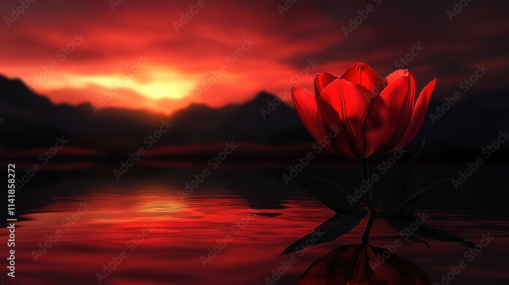 Red Tulip at Sunset