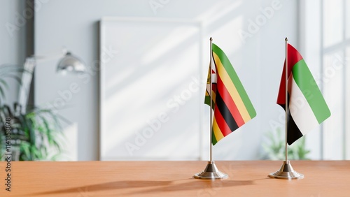 FLAGS OF UAE AND ZIMBABWE ON TABLE photo