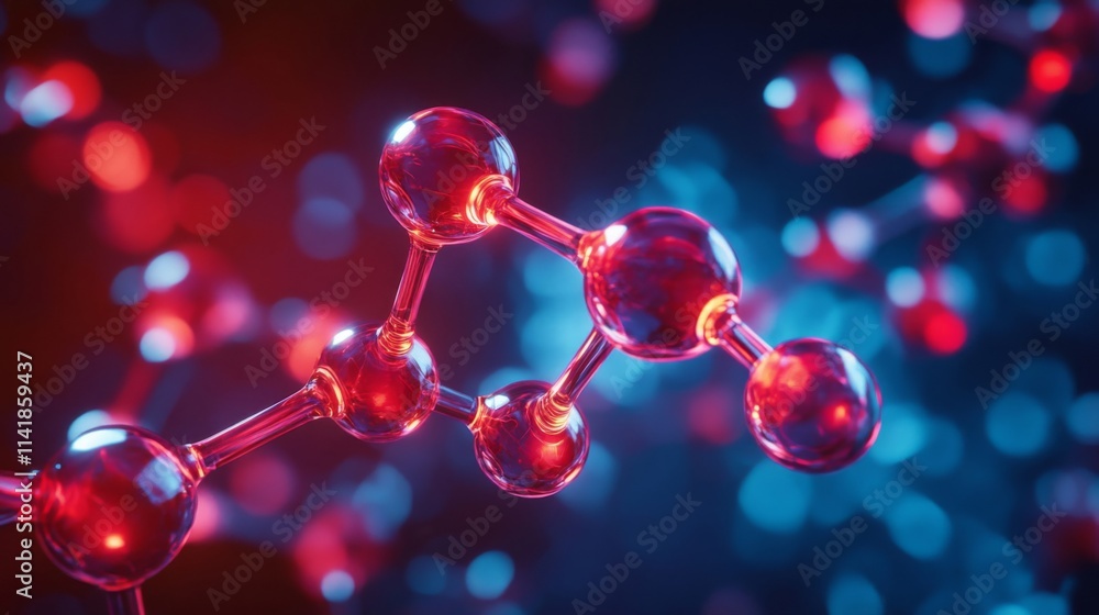 Red And Blue Illuminated Molecular Structure Red And Blue Illuminated Molecular Structure