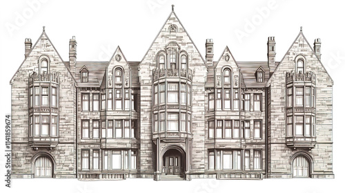 Classic collegiate historical university building with intricate architecture