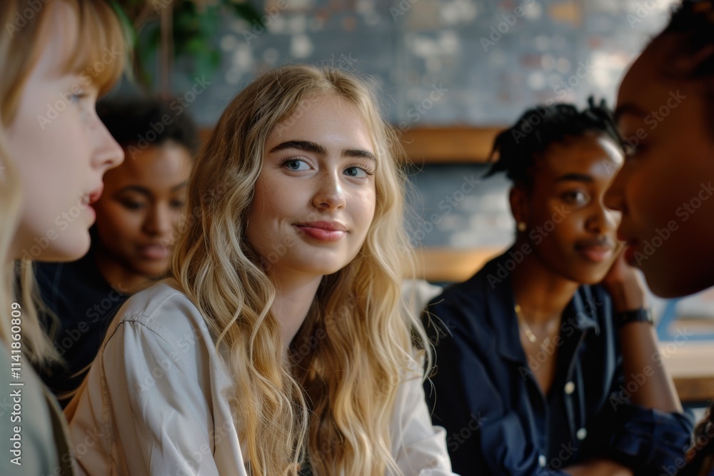Group of young multiracial people sitting in a cafe and talking. Group of young multiracial people sitting in a cafe and talking.