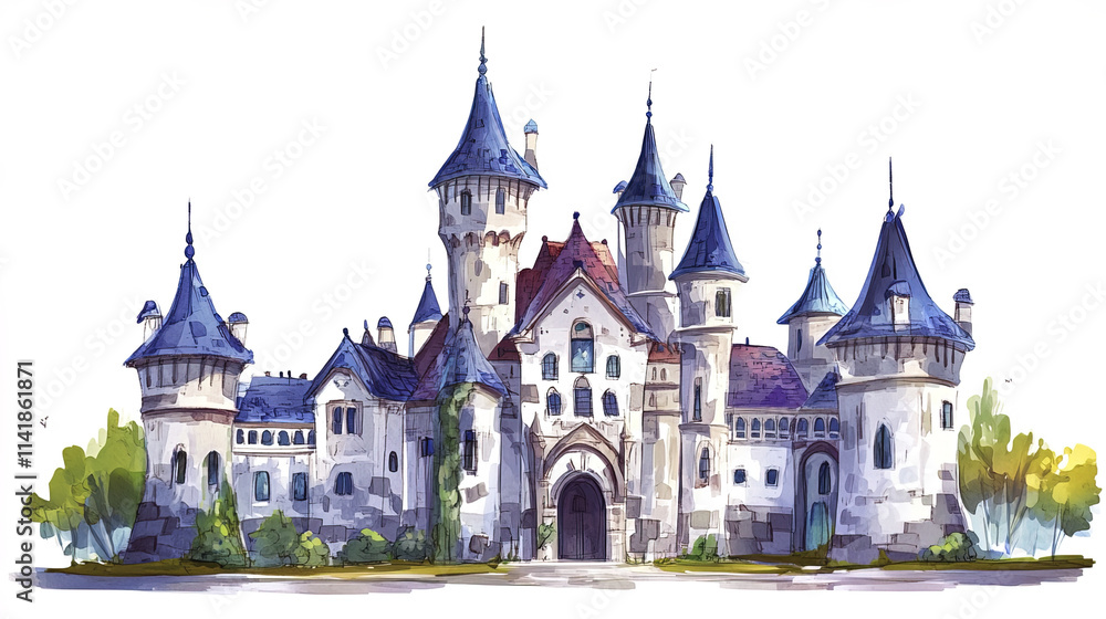 Majestic castle like school building with fantasy theme and towers Majestic castle like school building with fantasy theme and towers