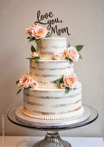 Three-tiered cake with roses and 