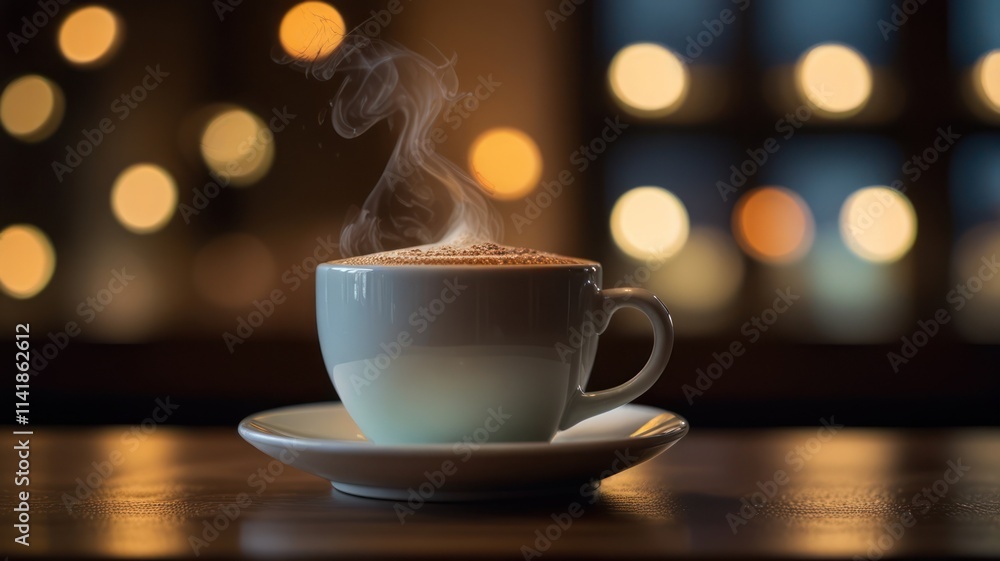 Steaming Cappuccino in Cozy Cafe Steaming Cappuccino in Cozy Cafe
