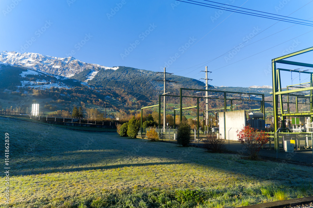 Scenic landscape in the Swiss Alps with mountain panorama and snow covered mountains on a sunny autumn day. Photo taken November 15th, 2024, Landquart, Switzerland. Scenic landscape in the Swiss Alps with mountain panorama and snow covered mountains on a sunny autumn day. Photo taken November 15th, 2024, Landquart, Switzerland.