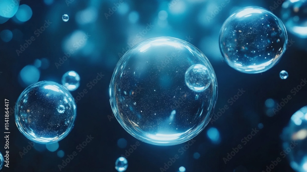 Glowing Blue Spheres Float In Dark Space Glowing Blue Spheres Float In Dark Space