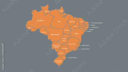 Modern Map of Brazil with Interactive Features, Flat design Brazil outline map.