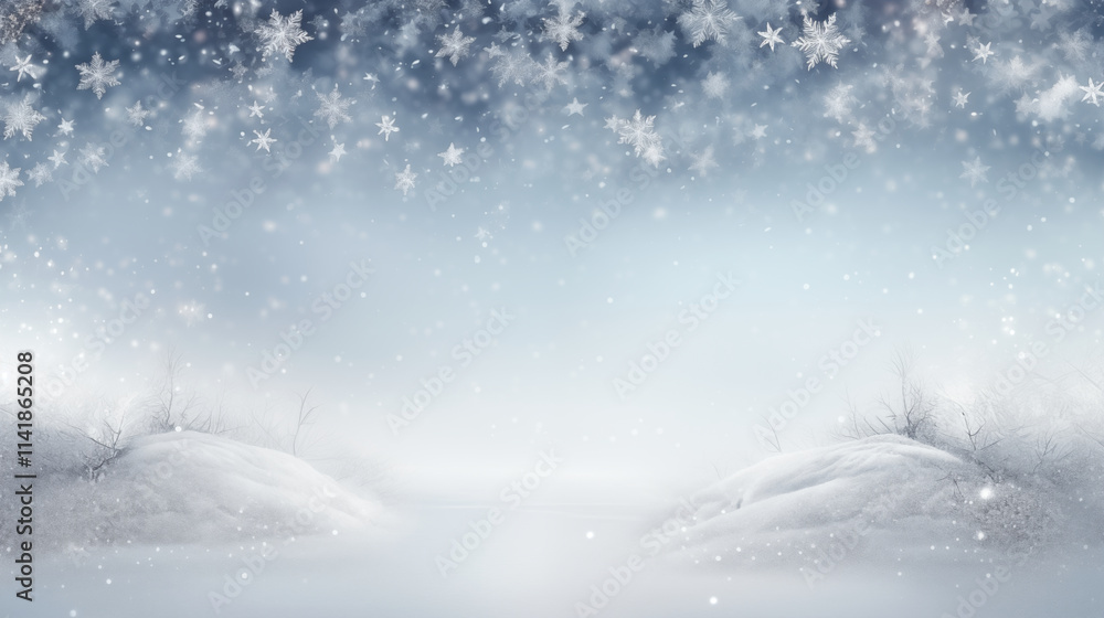 Dreamy snowy winter forest in snowstorm with snowflakes Dreamy snowy winter forest in snowstorm with snowflakes