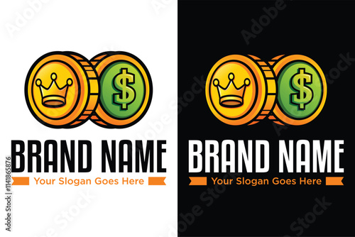 simple modern dollar penny coin with crown king symbol vector illustrator logo design