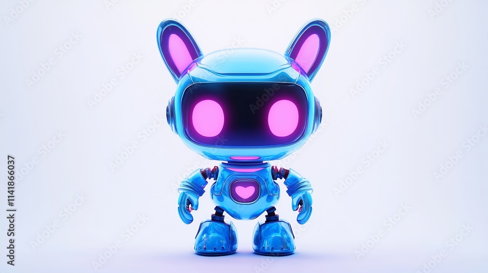 Adorable Blue Bunny Robot with Pink Glowing Eyes Adorable Blue Bunny Robot with Pink Glowing Eyes