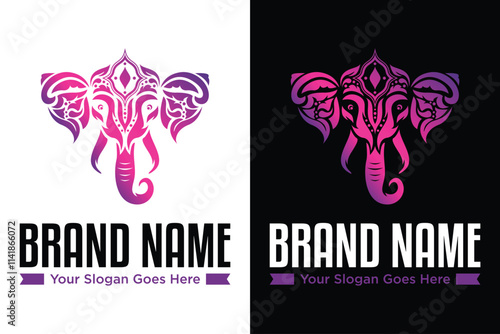 Modern Floral Elephant vector illustrator logo design photo