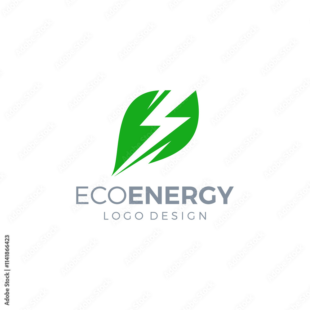 Eco Energy Logo Design. Thunder Leaf Icon Eco Energy Logo Design. Thunder Leaf Icon