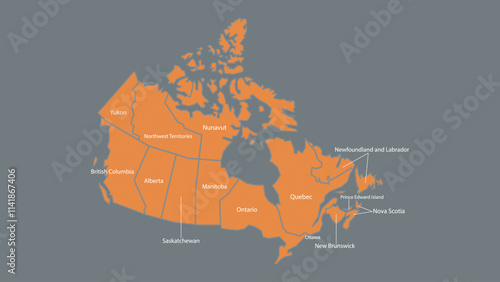 Modern Map of Canada with Interactive Features, Flat design Canada outline map.