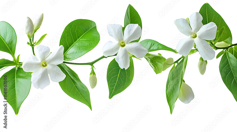 Obraz premium close up image of crape jasmine plant isolated on white background, space for captions,&nbsp;
