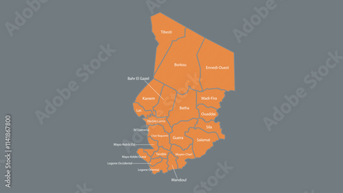 Modern Map of Chad with Interactive Features, Flat design Chad outline map.