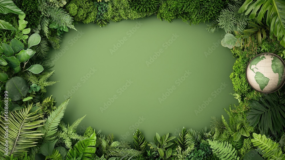 Lush Green Background with Earth Globe Decoration Lush Green Background with Earth Globe Decoration