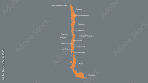 Modern Map of Chile with Interactive Features, Flat design Chile outline map.