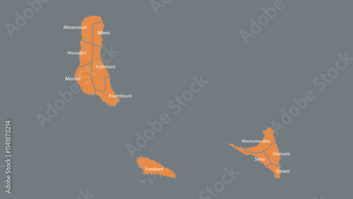 Modern Map of Comoros with Interactive Features, Flat design Comoros outline map.