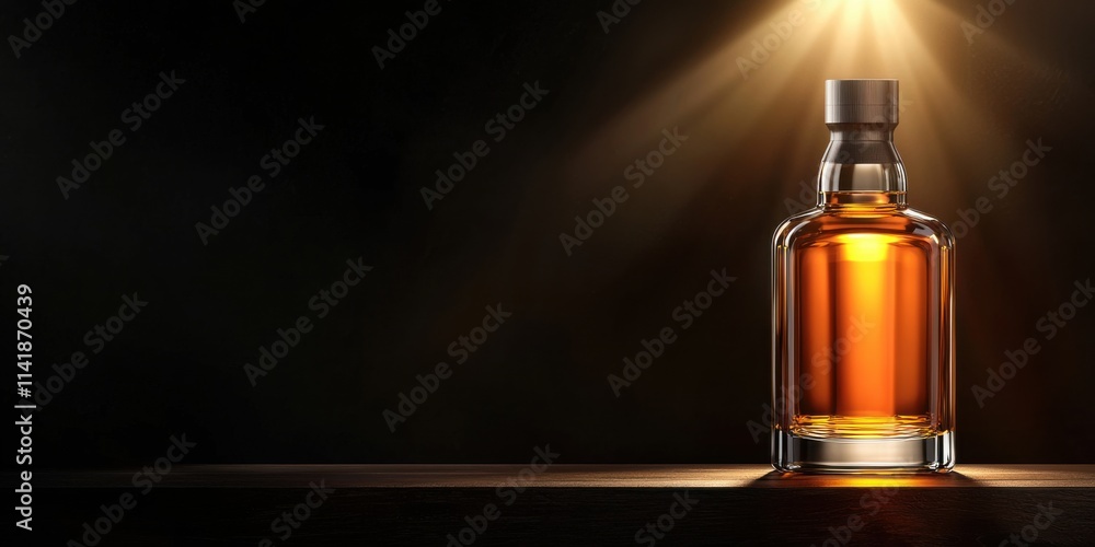 Elegant close-up of captivating whiskey bottle in dramatic spotlight - luxurious studio photography Elegant close-up of captivating whiskey bottle in dramatic spotlight - luxurious studio photography