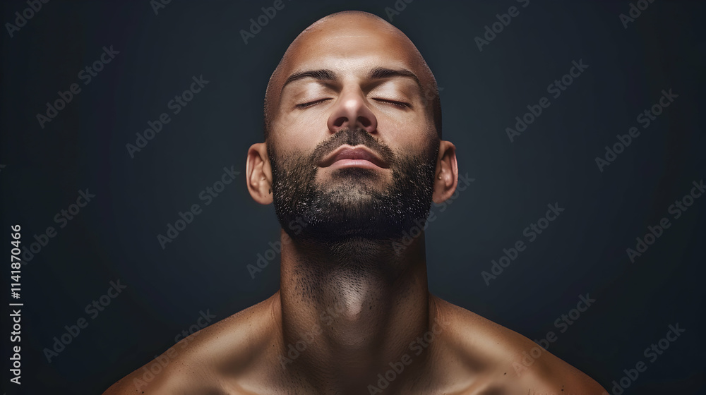 Portrait of a serene man with closed eyes, emphasizing calmness and introspection. Portrait of a serene man with closed eyes, emphasizing calmness and introspection.