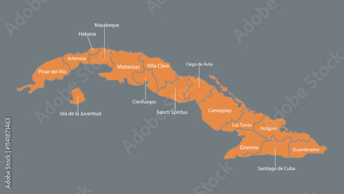 Modern Map of Cuba with Interactive Features, Flat design Cuba outline map.