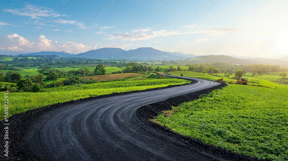 Serene Winding Road Through Lush Green Landscape Serene Winding Road Through Lush Green Landscape