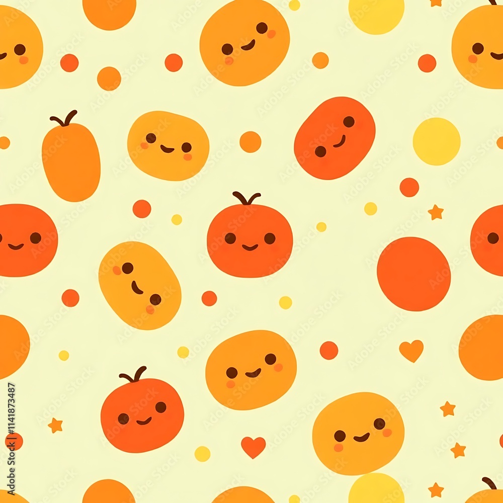 Cute Seamless Pattern: Happy Tomato Faces Cute Seamless Pattern: Happy Tomato Faces