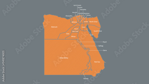 Modern Map of Egypt with Interactive Features, Flat design Egypt outline map.