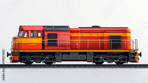 High-Definition Image of a Modern Diesel-Electric Locomotive in Vibrant Orange and Red Color Scheme, Isolated on White Background photo