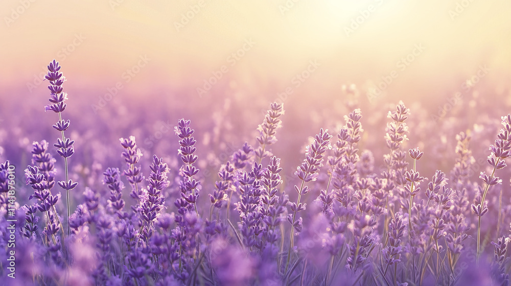 Lavender field in soft pastel hues, creating serene atmosphere Lavender field in soft pastel hues, creating serene atmosphere