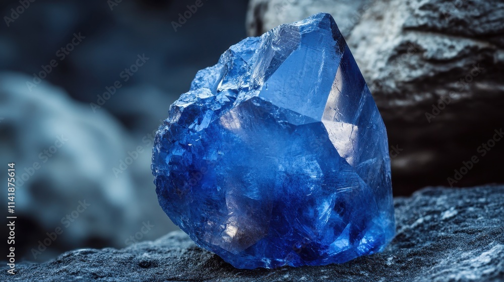 Sparkling blue crystals gleaming under dramatic lighting in a dark setting Sparkling blue crystals gleaming under dramatic lighting in a dark setting