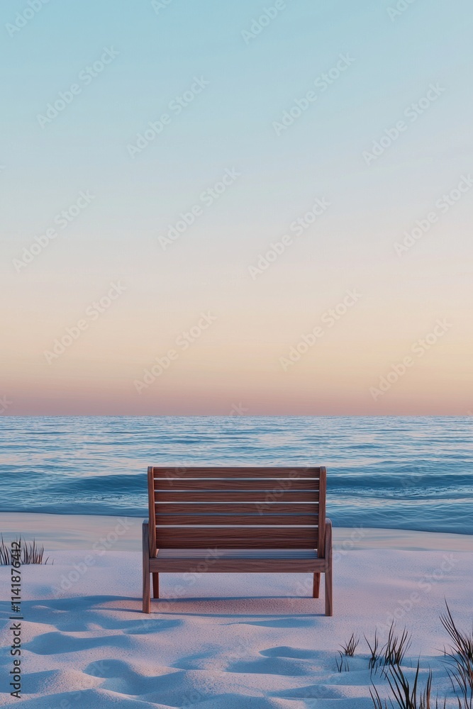 A serene empty bench overlooking a calm ocean at sunset. Happy Sunday Life Concept. A serene empty bench overlooking a calm ocean at sunset. Happy Sunday Life Concept.