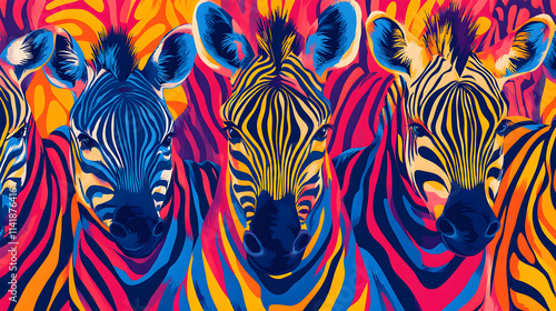 Vibrant Multicolor Zebra Stripe Seamless Pattern Design. photo