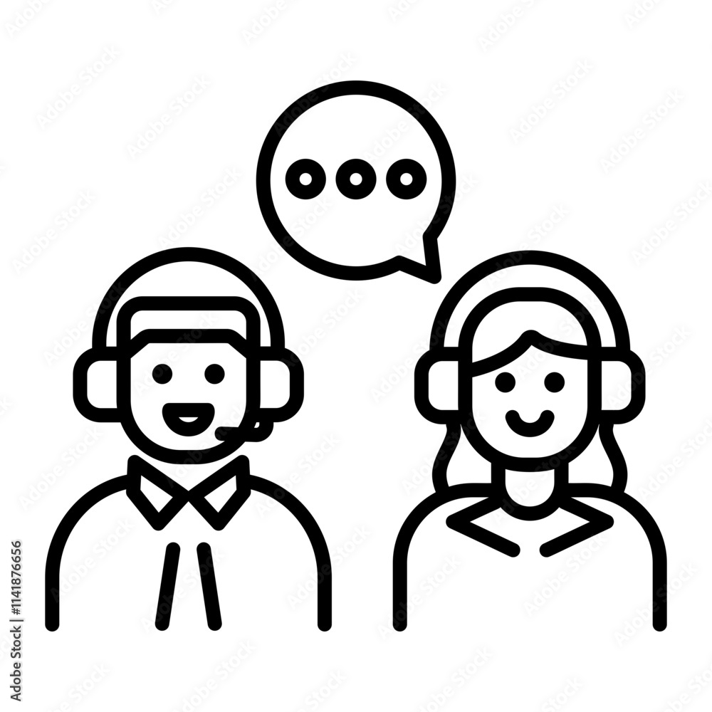 A line icon of interaction between two characters A line icon of interaction between two characters