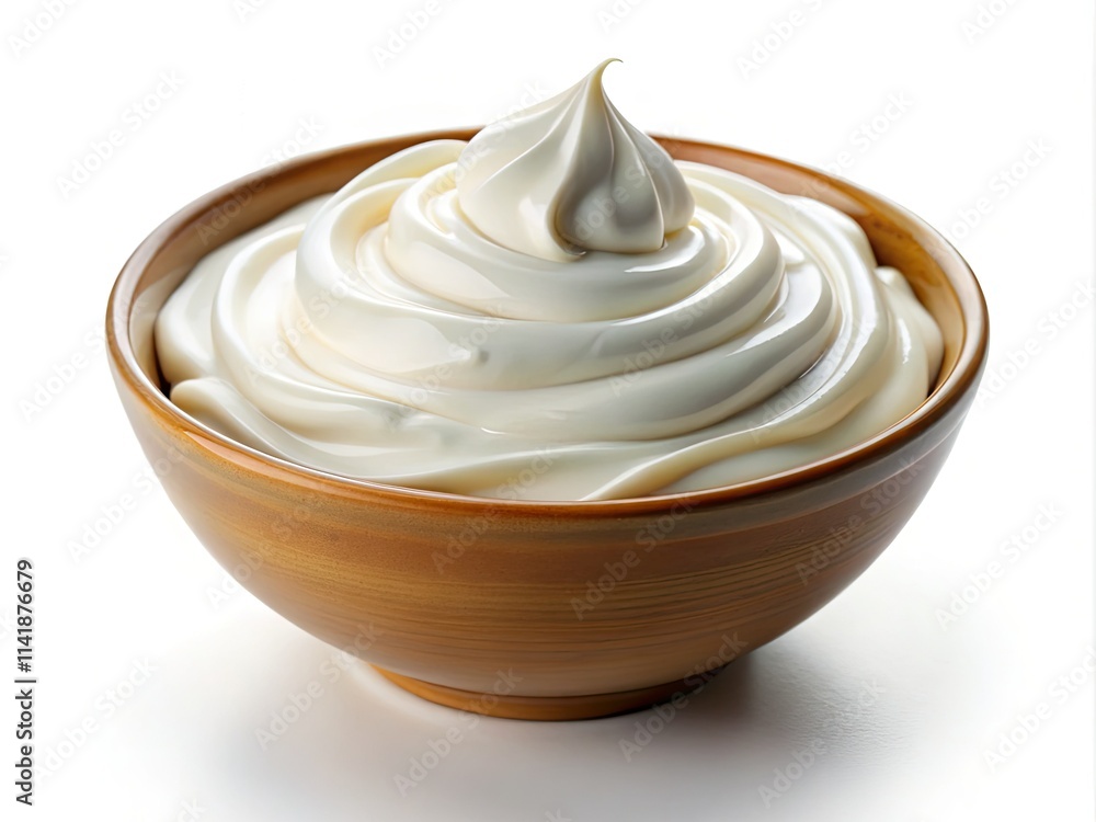 Indulge in the creamy goodness: a panoramic shot of a fresh sour cream bowl, a healthy dairy option. Indulge in the creamy goodness: a panoramic shot of a fresh sour cream bowl, a healthy dairy option.