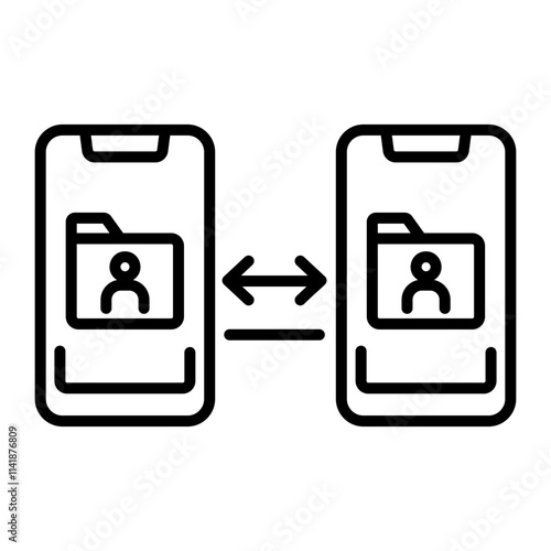 A linear icon of sending files between two mobile phones 