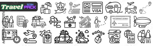 Travel Line Related Editable Icons Pack: Adventure Awaits