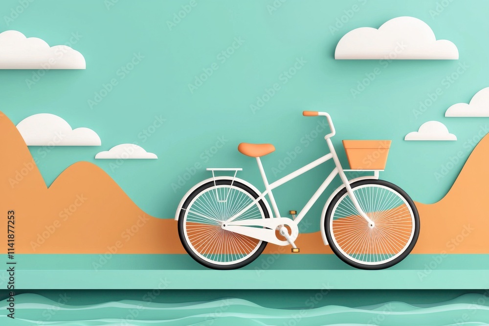 Fototapeta premium A stylish bicycle against a colorful and vibrant background. Happy Sunday Life Concept.