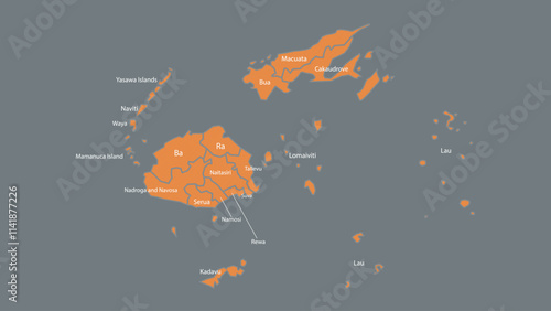 Modern Map of Fiji with Interactive Features, Flat design Fiji outline map.