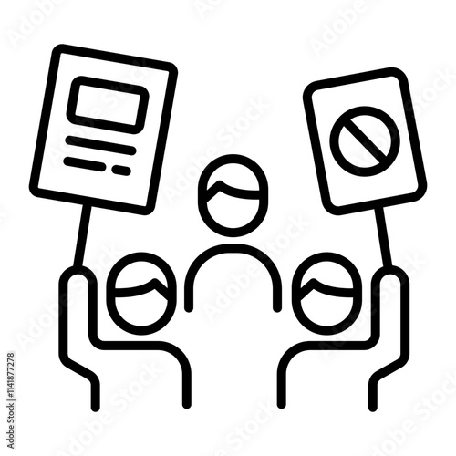Activist holding placards icon in linear style 