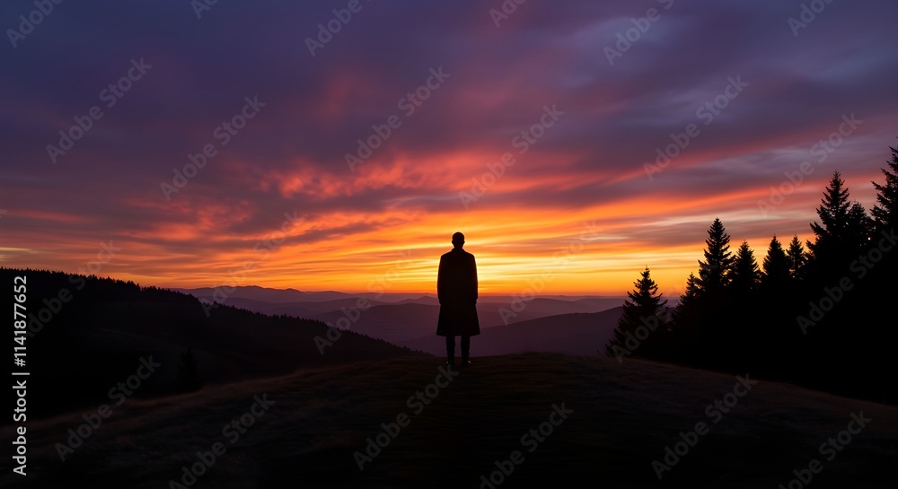 silhouette of a person standing on a hill silhouette of a person standing on a hill