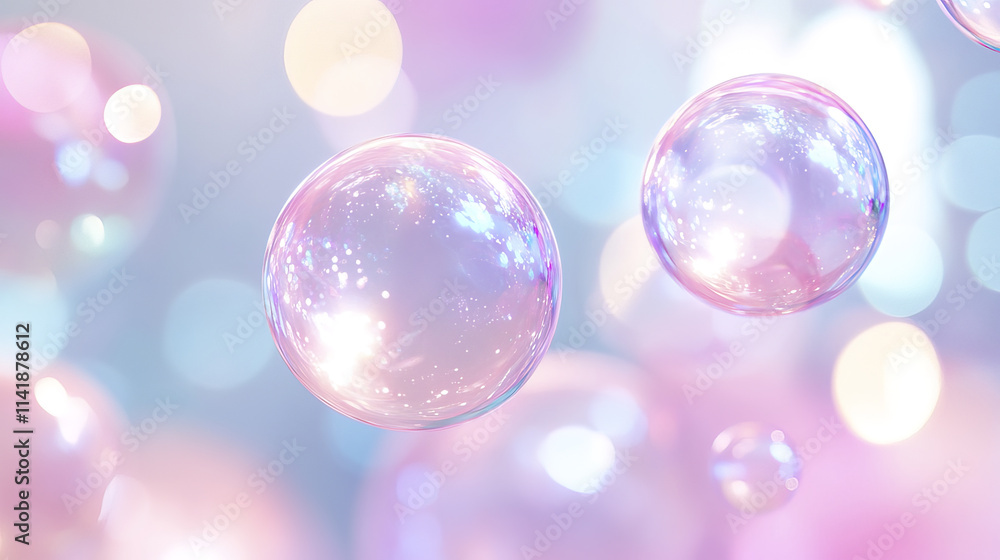Gentle floating bubbles in pastel pink and periwinkle hues create dreamy atmosphere Gentle floating bubbles in pastel pink and periwinkle hues create dreamy atmosphere