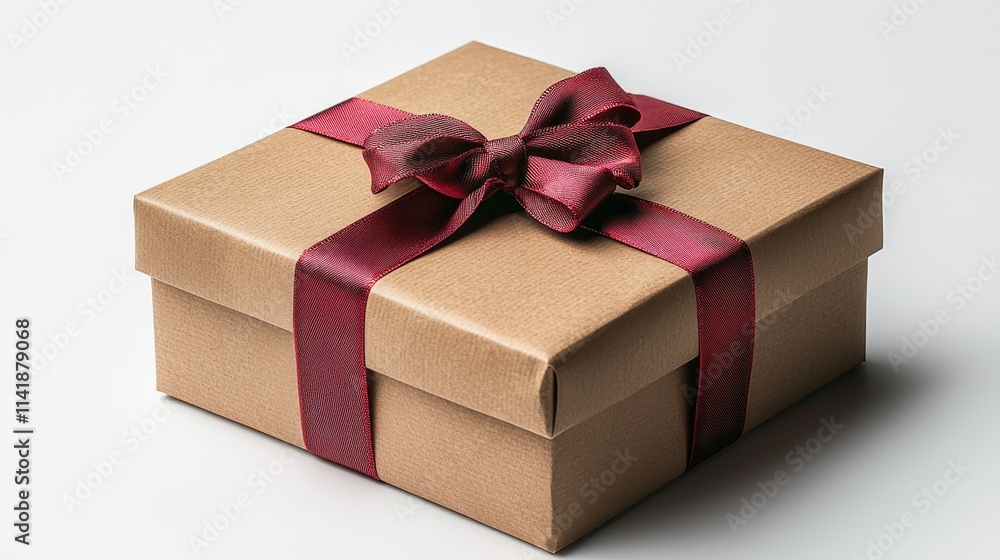 Elegant gift box with red ribbon on a light background Elegant gift box with red ribbon on a light background