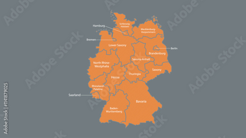Modern Map of Germany with Interactive Features, Flat design Germany outline map.