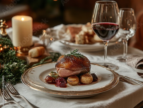 Wallpaper Mural Elegant Dinner Feast with Fine Porcelain Tableware Luxurious Setting Culinary Delight Evening Atmosphere Gourmet Experience Torontodigital.ca